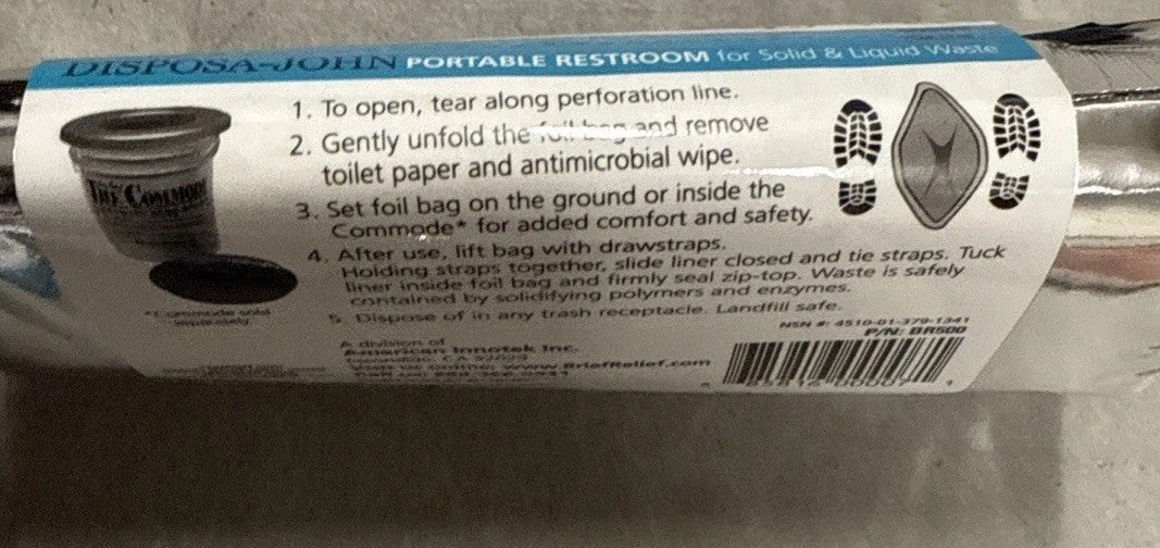 Disposable Urinal Bags Pack of 6 Portable Restroom Emergency Use