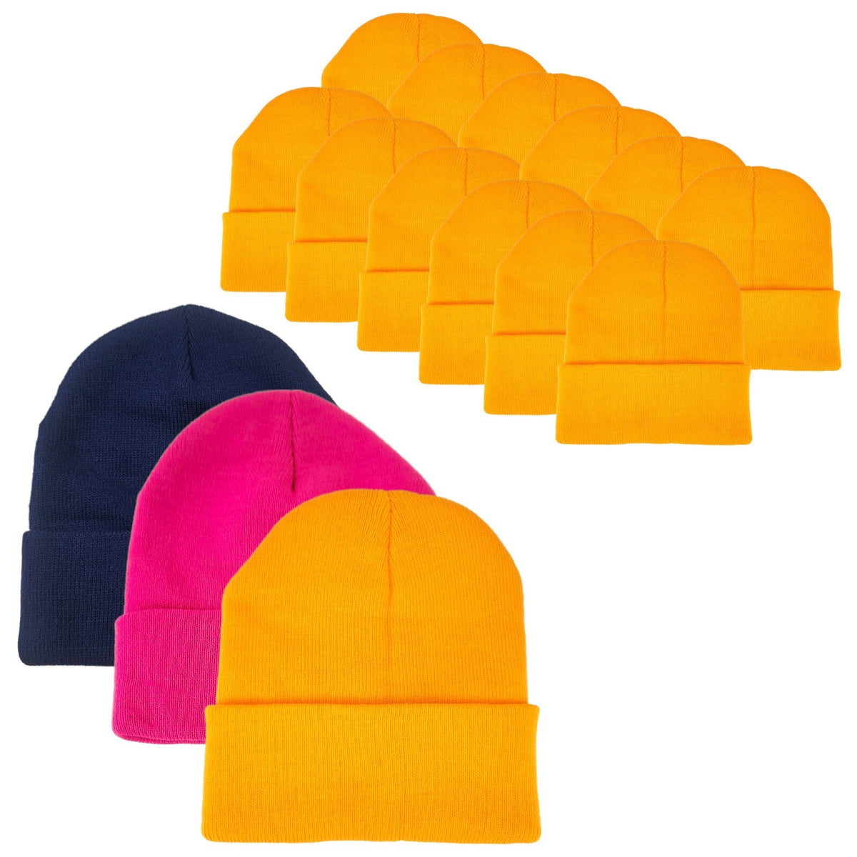 Unisex Knit Beanie Hats Bulk Pack - Soft Warm Winter Cuffed Caps