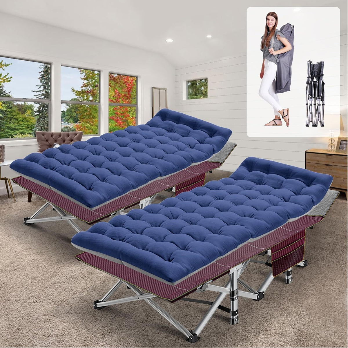 Folding Camping Cot with Mattress and Carry Bag - 75x28 Inches, Heavy Duty