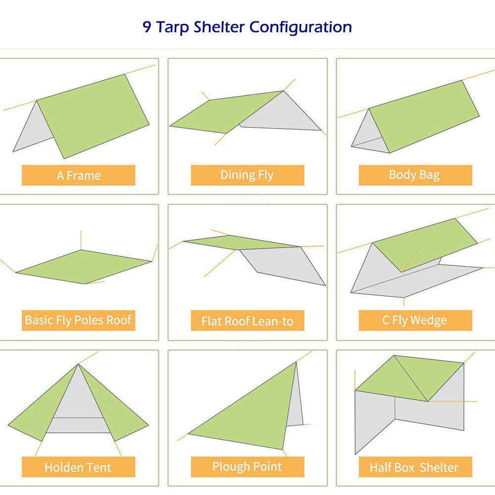 Large Waterproof Camping Rain Fly Tarp 10ft Sun Shelter for Hammocks & Tents