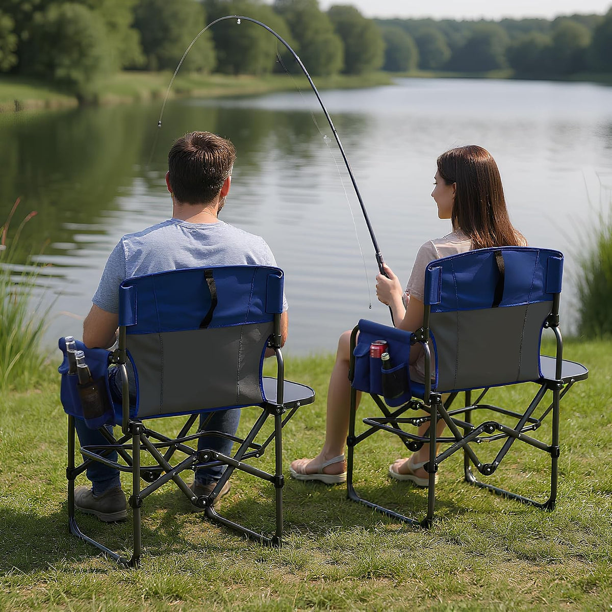 Heavy Duty Oversized Camping Chair with Side Table & Support 400LB