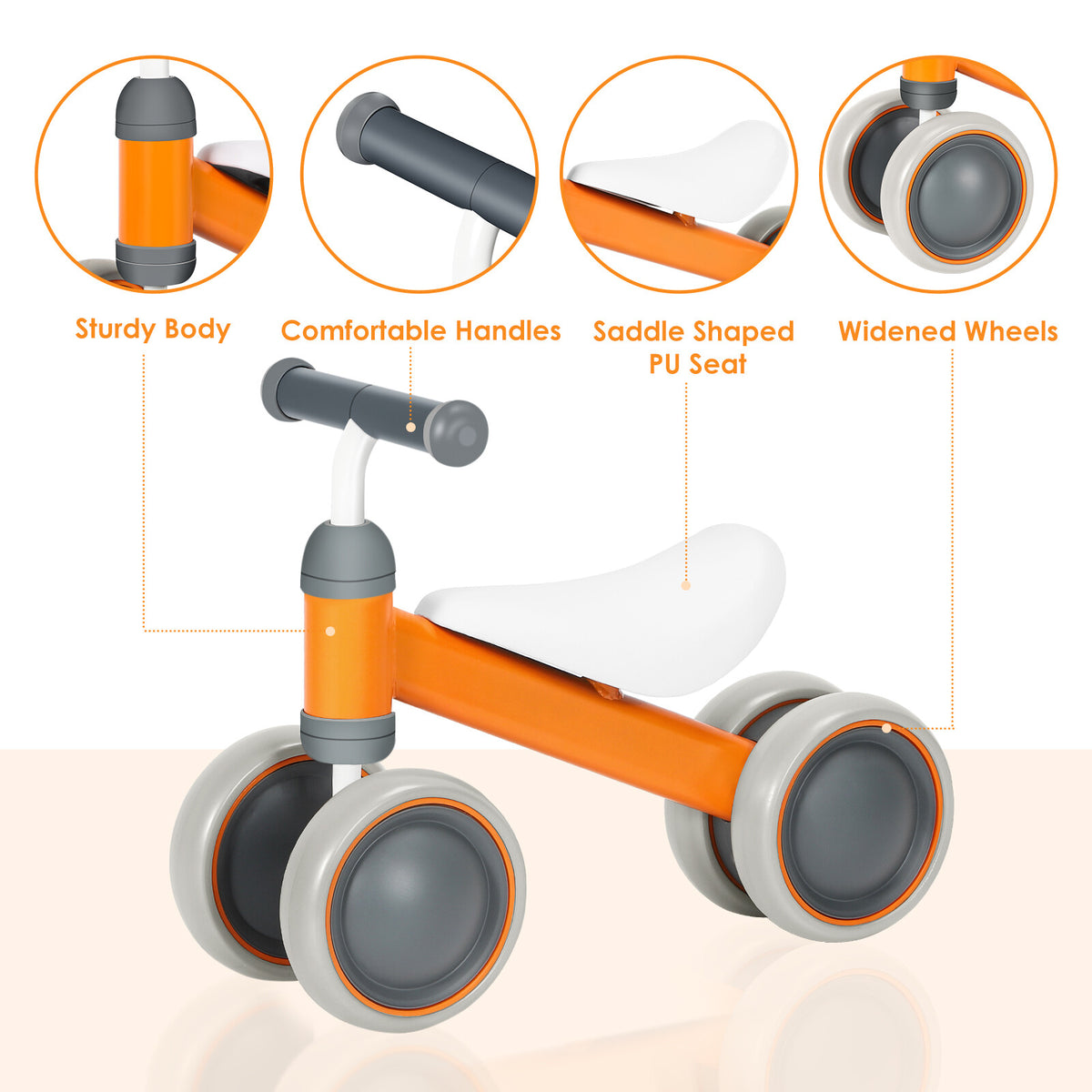 Baby Balance Bike 12-24 Months Toddler First Ride with 4 Wheels, Safe & Sturdy