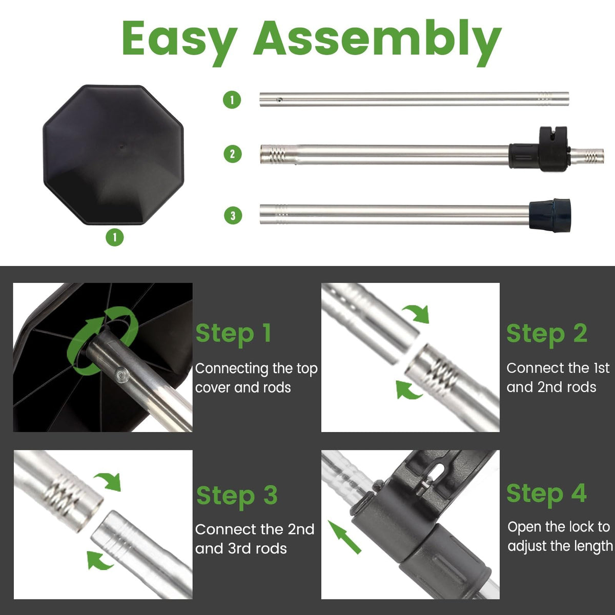 Adjustable Stainless Steel Golf Travel Bag Support Pole 33-60 Inches