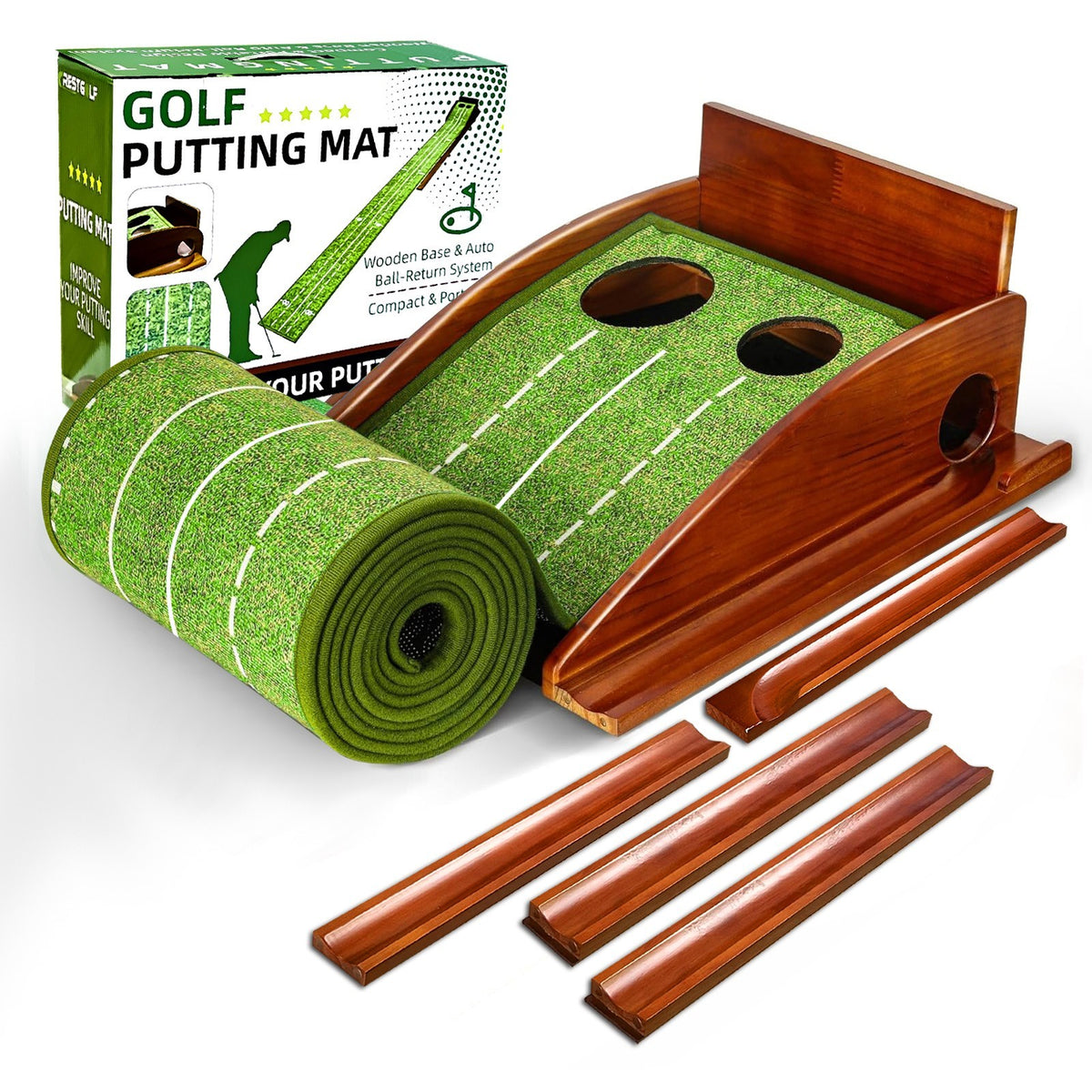 Golf Putting Mat 9.265 Ft Indoor & Outdoor Practice Green with Ball Return System