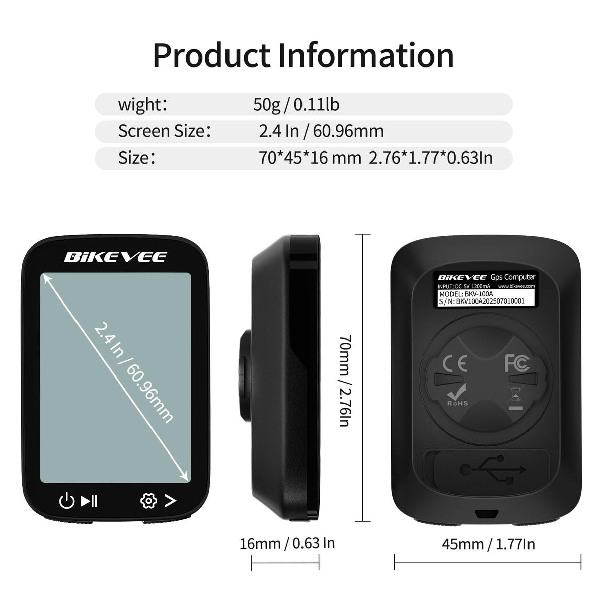 Wireless GPS Bike Computer with 2.4-Inch LCD Waterproof Cycle Speedometer
