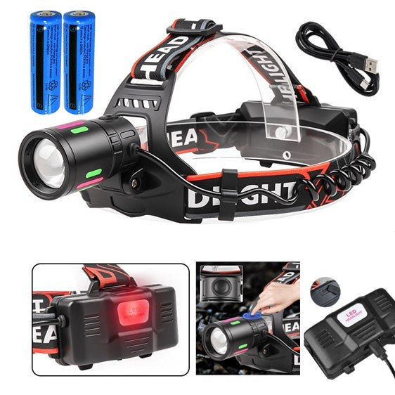 Rechargeable LED Headlamp with Zoomable Focus, 990000LM, Waterproof, 90° Swivel, USB-C Charging