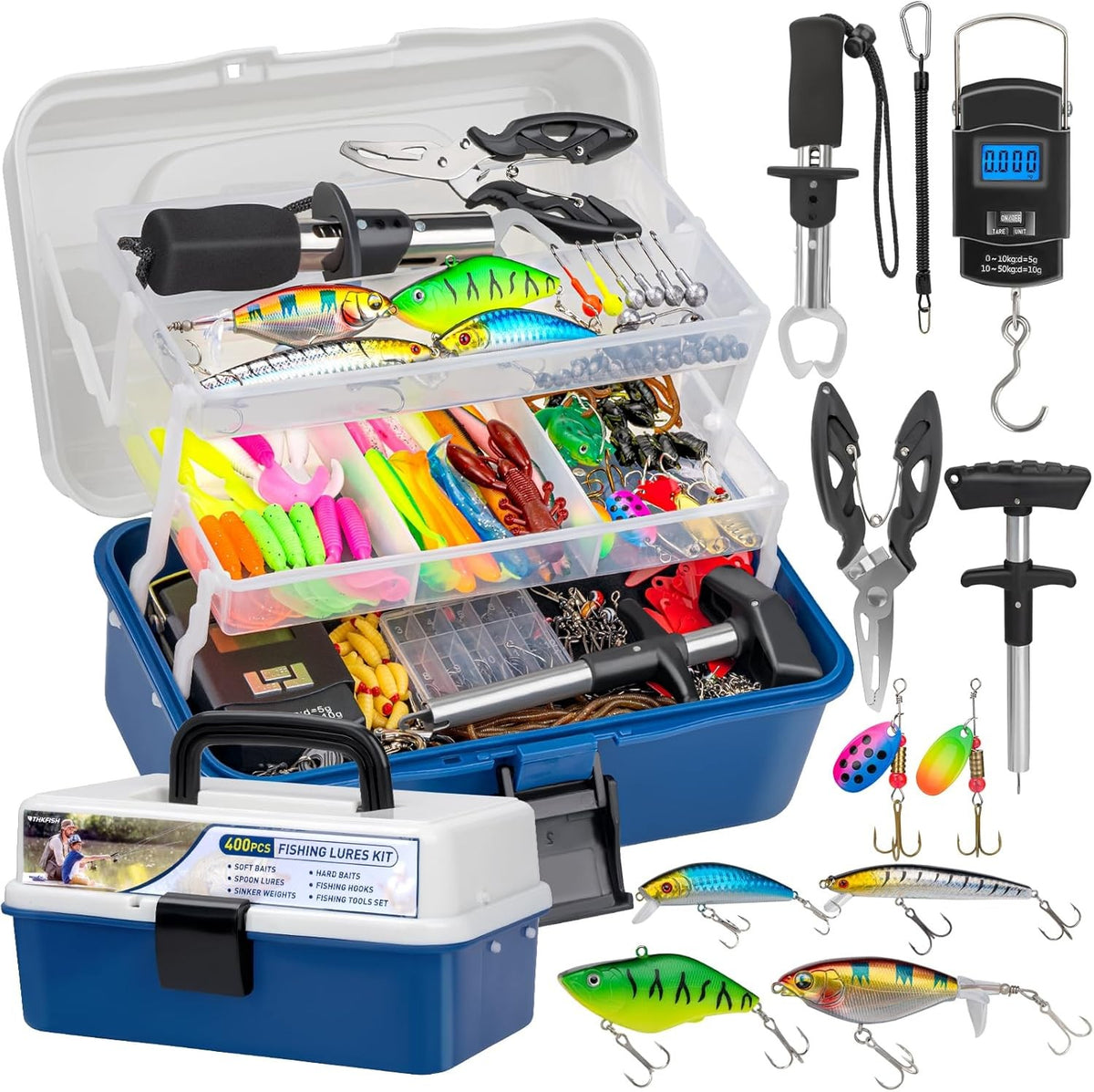 413-Piece Fishing Lures Kit with Tackle Box - Complete Bass Fishing Gear Set