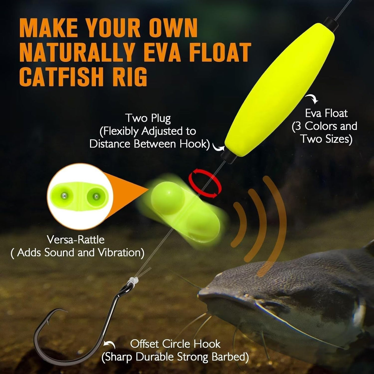 99PCS Catfish Rig Kit with Floats Hooks Bells Swivels DIY Catfishing Accessories