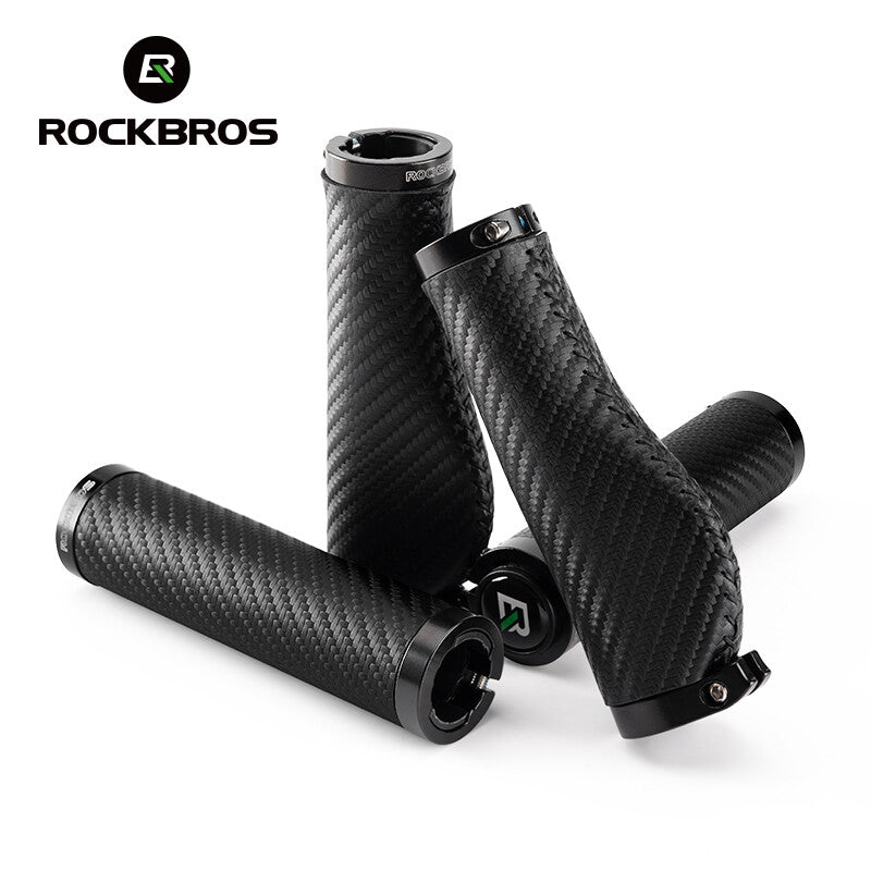 Bike Handlebar Grips Leather Waterproof Ergonomic for Cycling - Black