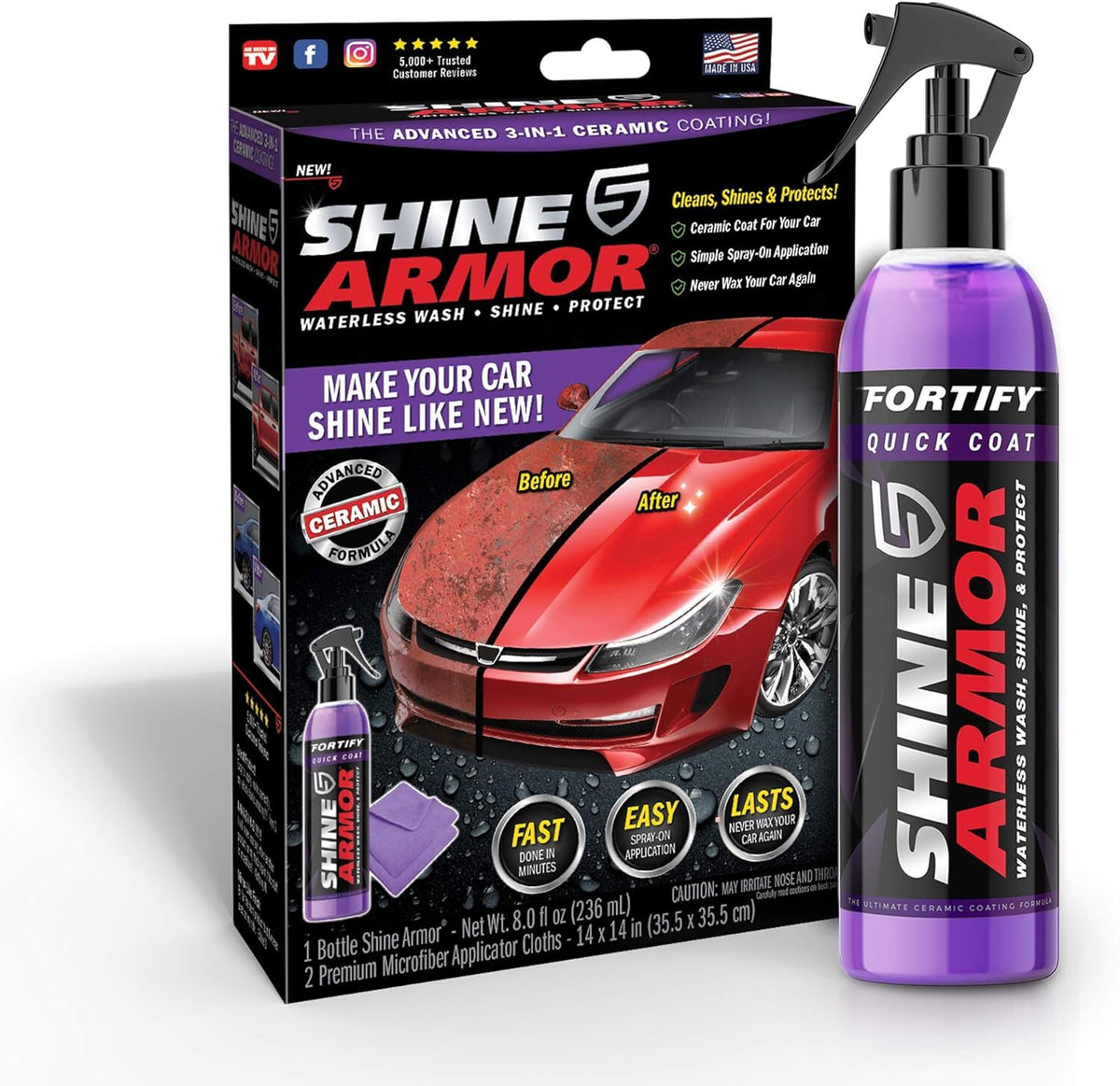 Ceramic Coating Spray for Cars - Hydrophobic Car Wax & Polish - 8oz