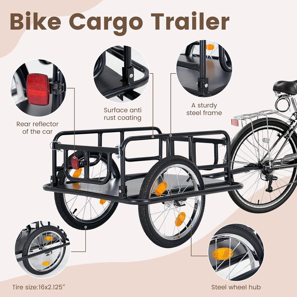 Foldable Bike Cargo Trailer with 176 lb Capacity and Off-Road Wheels