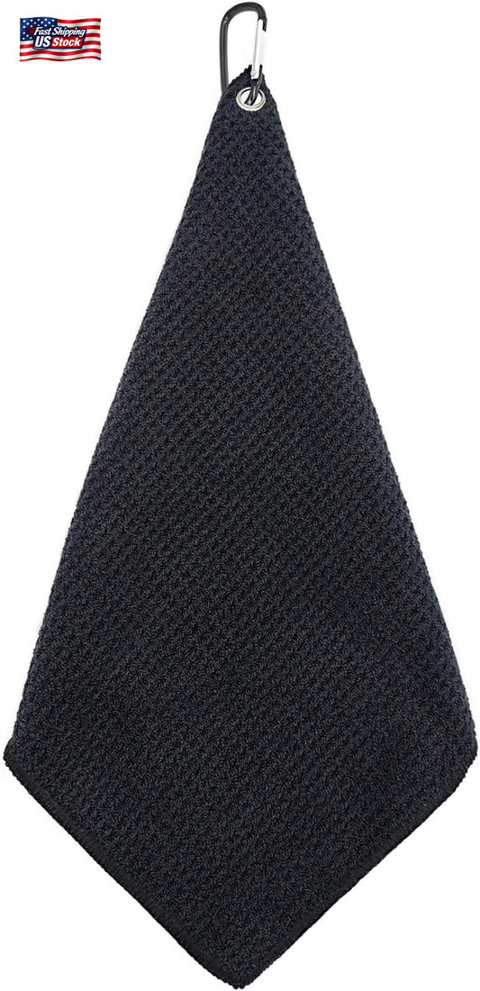 Golf Towel with Clip - Microfiber, 30x30cm, Black for Cleaning Clubs & Balls