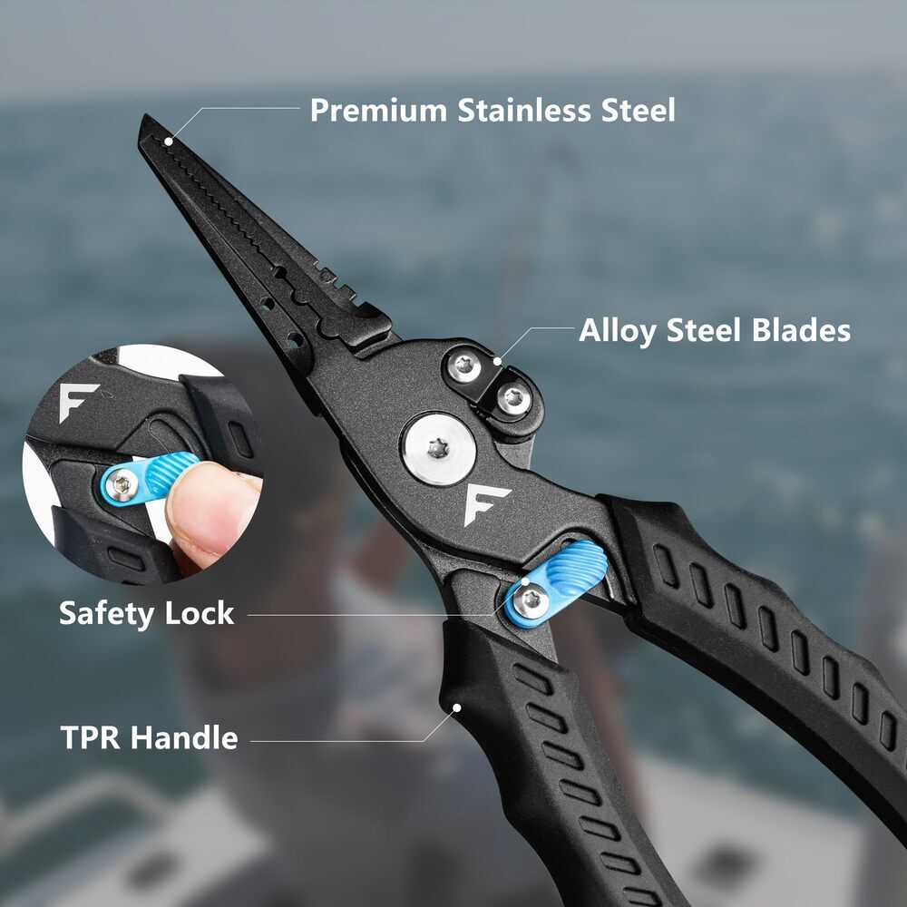 Saltwater Fishing Pliers with Safety Lock & TPR Handle – Corrosion-Resistant Multi-Function Tool