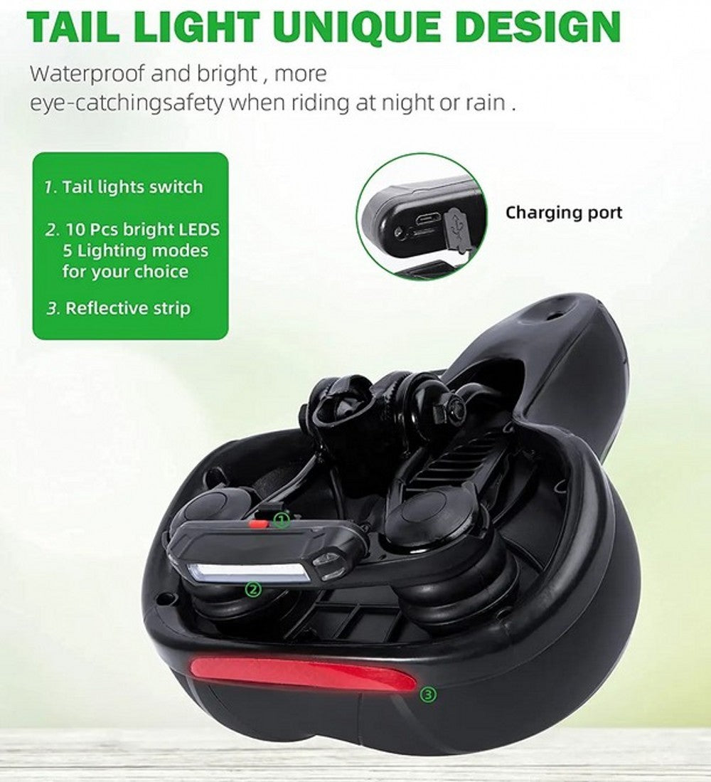 Gel Bicycle Saddle Seat Cushion with LED Taillight - Comfort & Shock Absorption