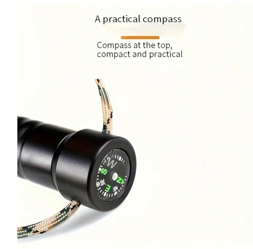 Multi-Function Tactical Hiking Stick with Compass Saw & Fire Tool - Aluminum