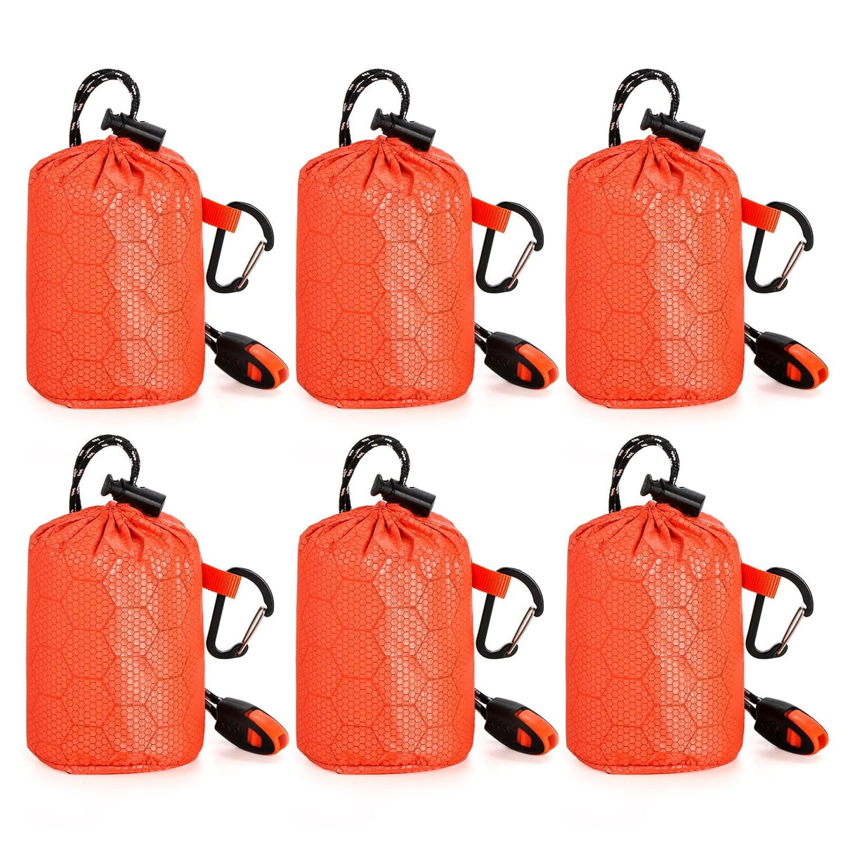 6 Pack Emergency Survival Sleeping Bags with Whistles - Thermal Bivy Sack Blanket