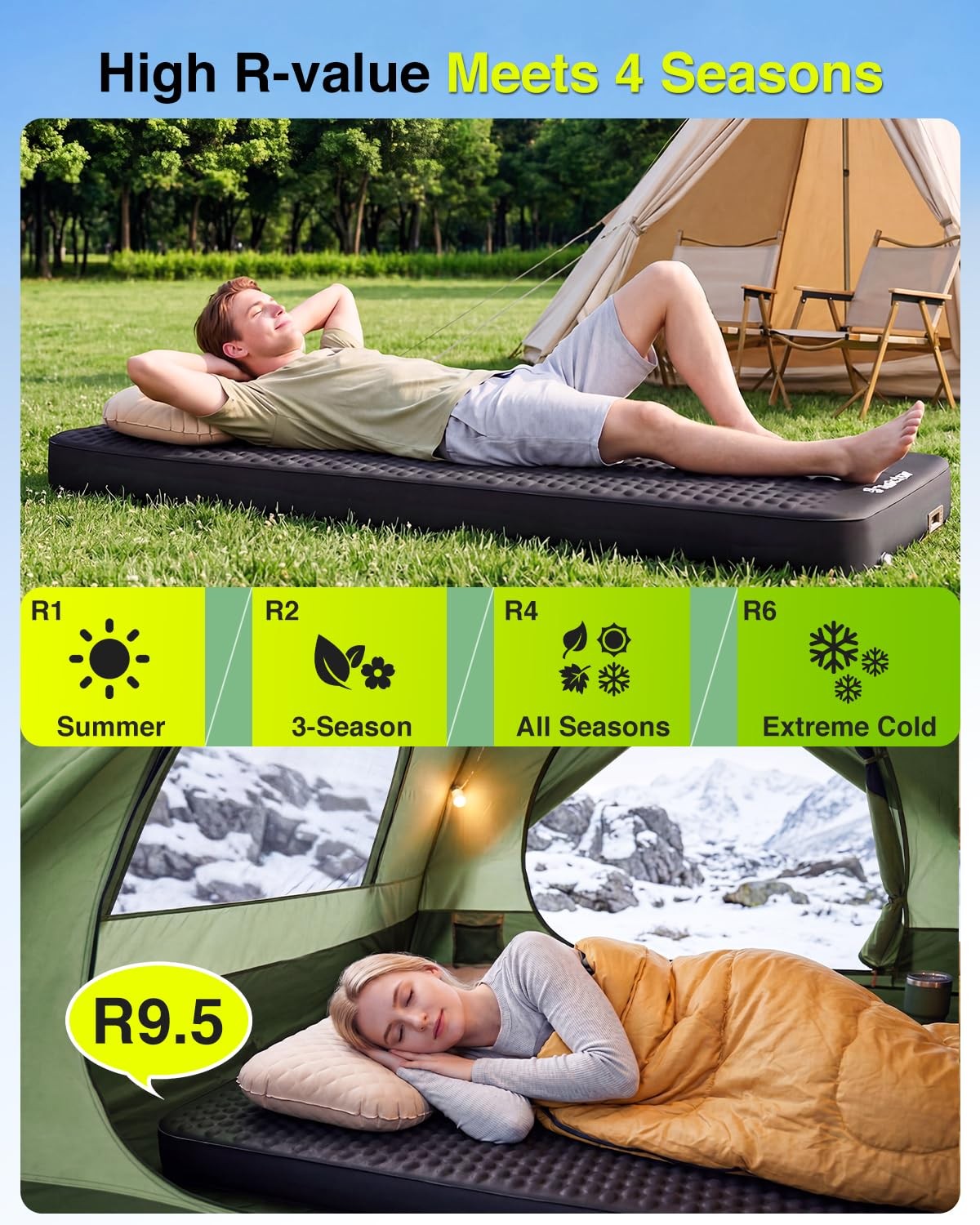 Self Inflating Camping Sleeping Pad 80x30x4 Inches with Electric Pump