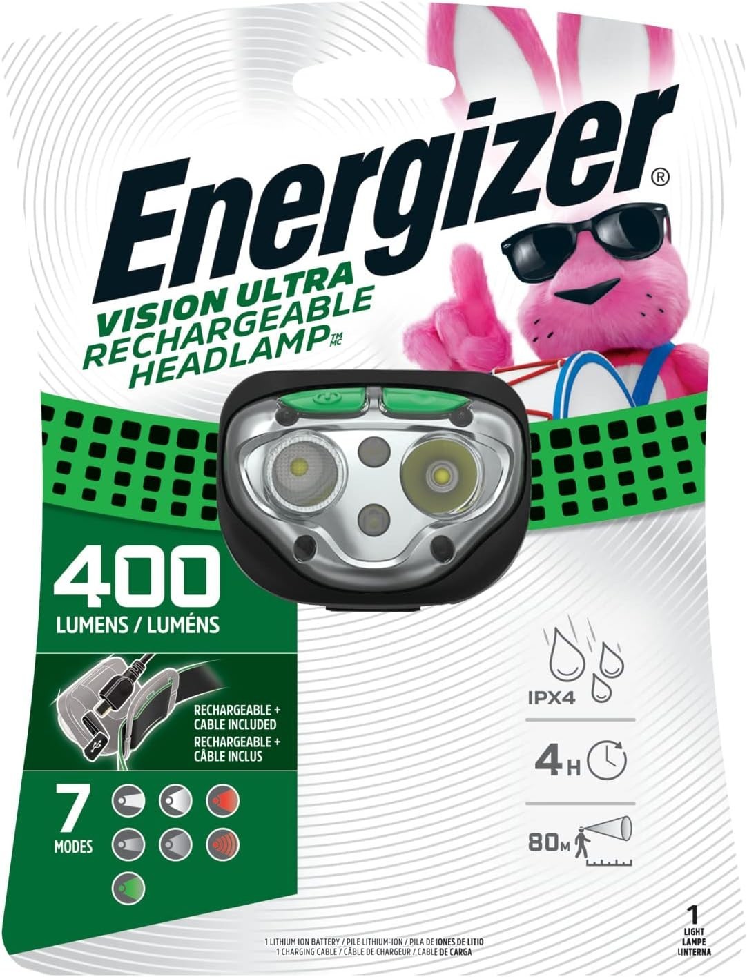 Rechargeable Headlamp 400 Lumens Water Resistant LED Headlight for Outdoor Activities