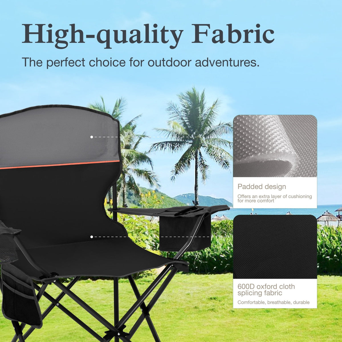 Portable Camping Chairs 2-Pack with Cooler Bag & Side Pocket, Folding Outdoor Seating