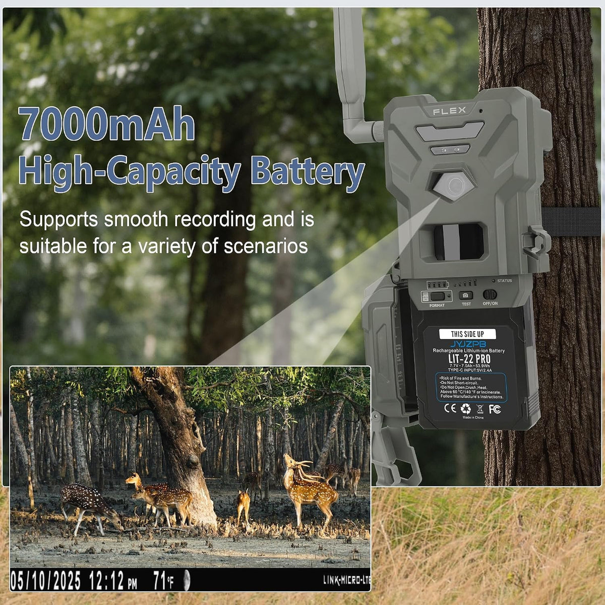 4 Pack 7000mAh Lithium-Ion Battery & USB-C Charger Station for Trail Cameras