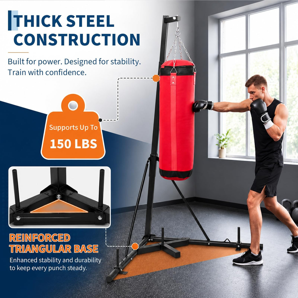 Heavy Duty Adjustable Punching Bag Stand with Steel Frame and Foldable Design