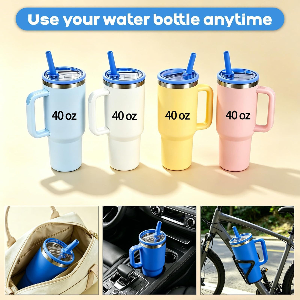 40 oz Leakproof Flip Straw Replacement Lids for HydroJug Bottles (Blue) - 2 Pack