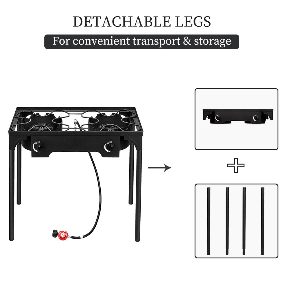 150,000 BTU Double Burner Gas Cooker Stand Stove for Outdoor BBQ Camping