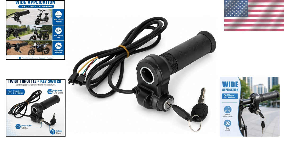 Universal 22mm E-Bike Throttle with 2 Keys Waterproof Handlebar Control