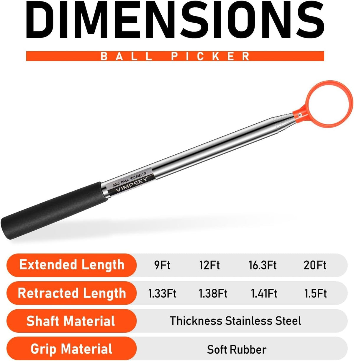Telescopic Golf Ball Retriever 9Ft-20Ft Water Pond Pickup Tool Lightweight