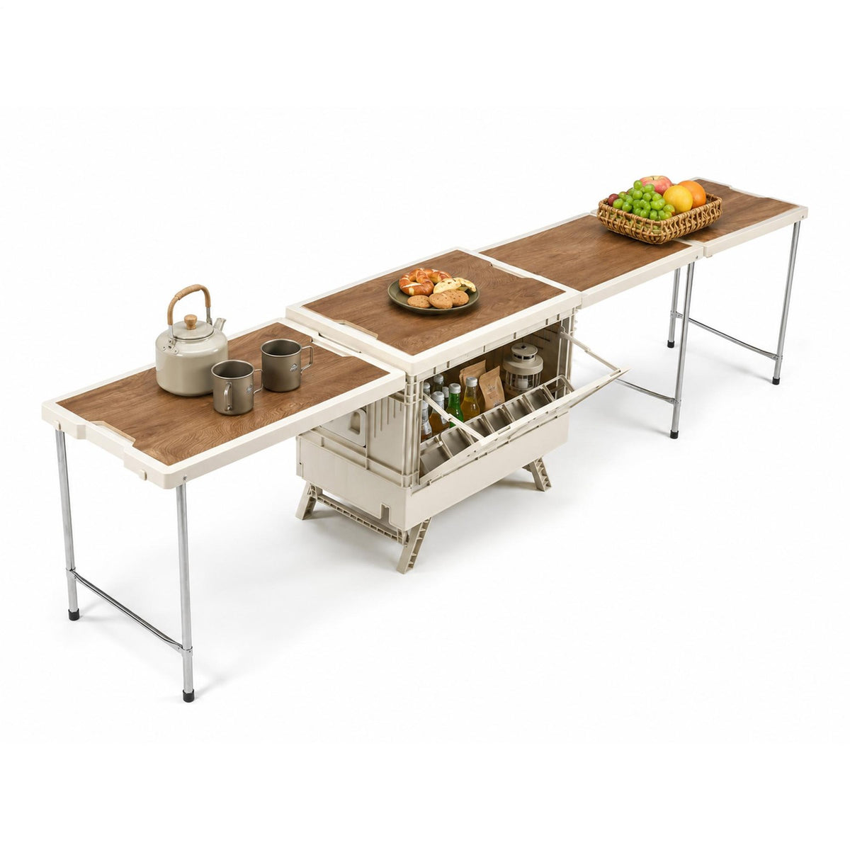 All-in-One Camping Kitchen Storage and Prep Table - Portable Folding Design