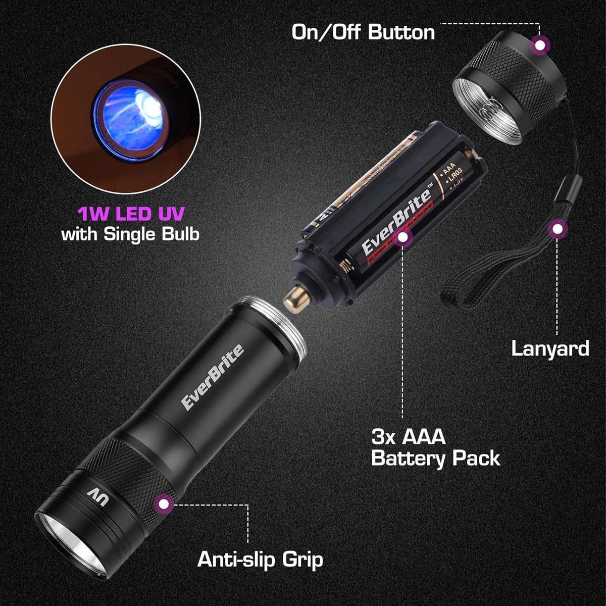 2 Pack UV Blacklight Flashlights 365nm Small Portable LED UV Light