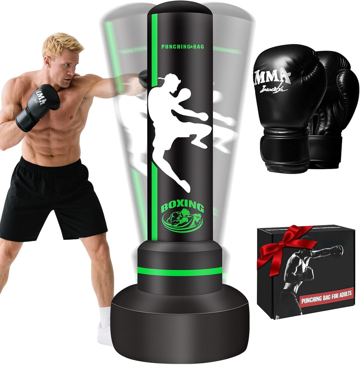 Standing Heavy Punching Bag with Gloves for Adults Teens Home Gym