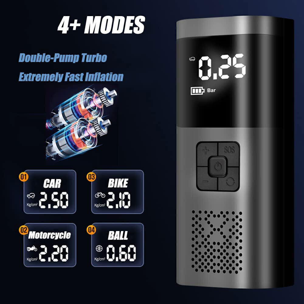 Portable Electric Tire Inflator Pump with LCD Screen & Rechargeable Battery