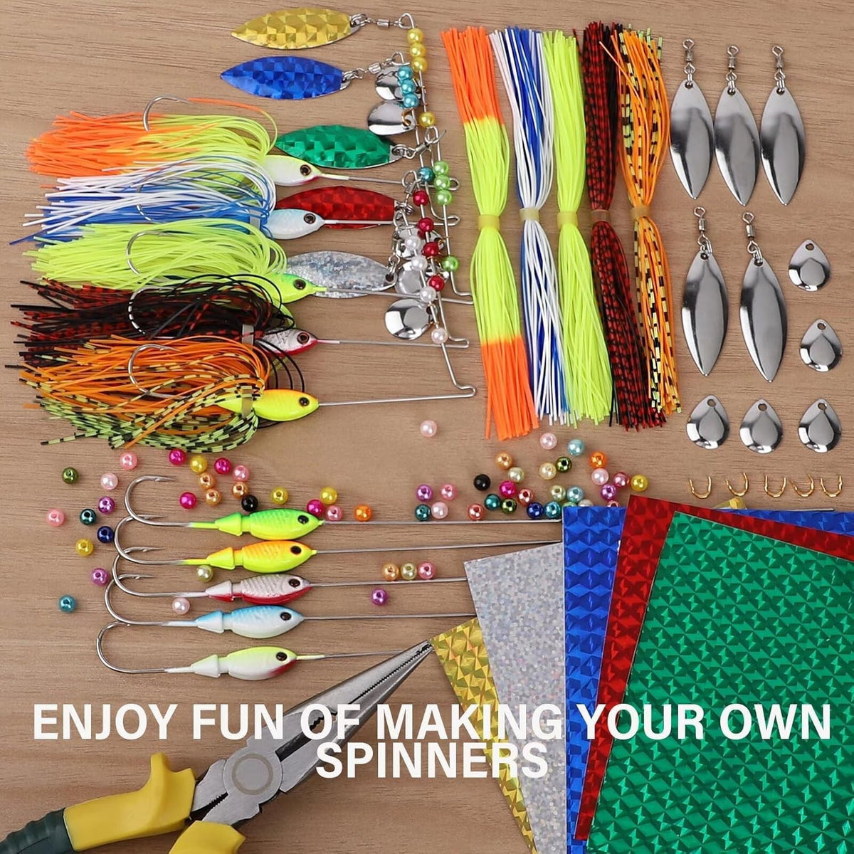 DIY Spinnerbait Making Kit with Flash Blades for Bass Fishing - 107PCS