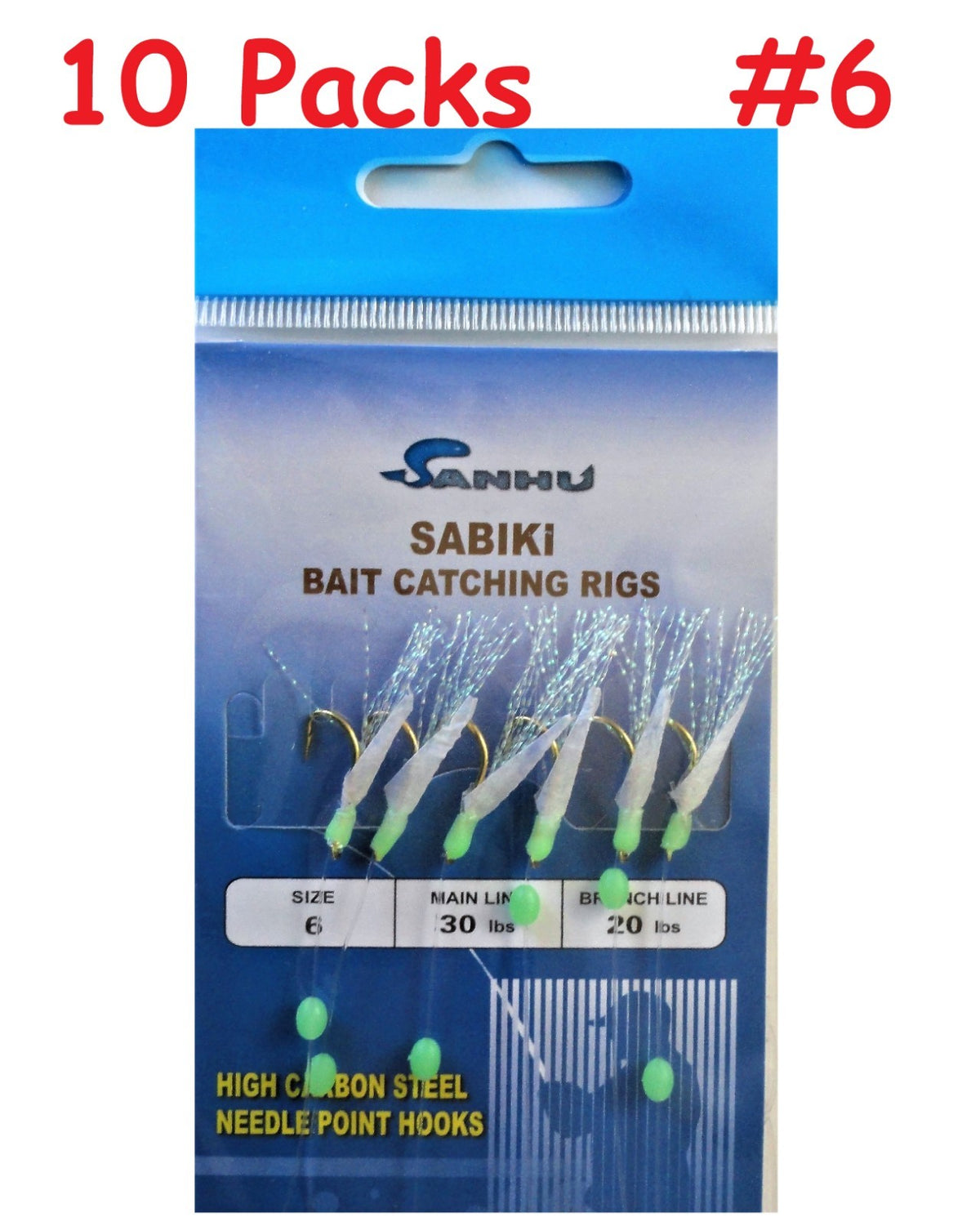 Saltwater Fishing Sabiki Bait Rigs 6 Hooks 10 Pack for Offshore Fish Catching