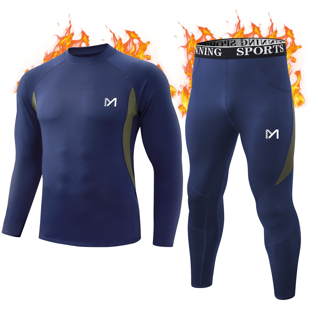 Men's Thermal Fleece Compression Base Layer Under Shirt and Tights Set Winter