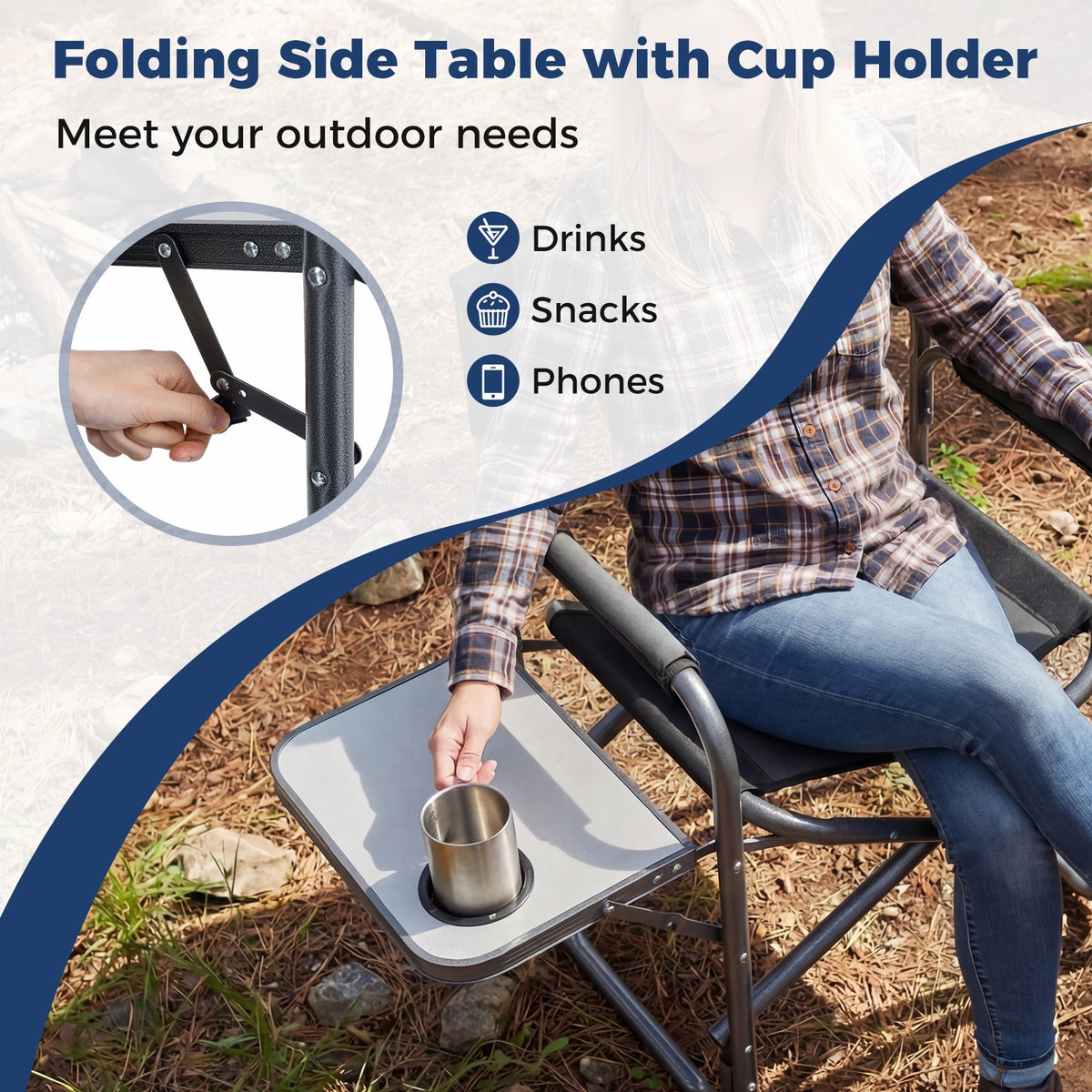 Portable Folding Camping Chair with Side Table - Lightweight Outdoor Seating