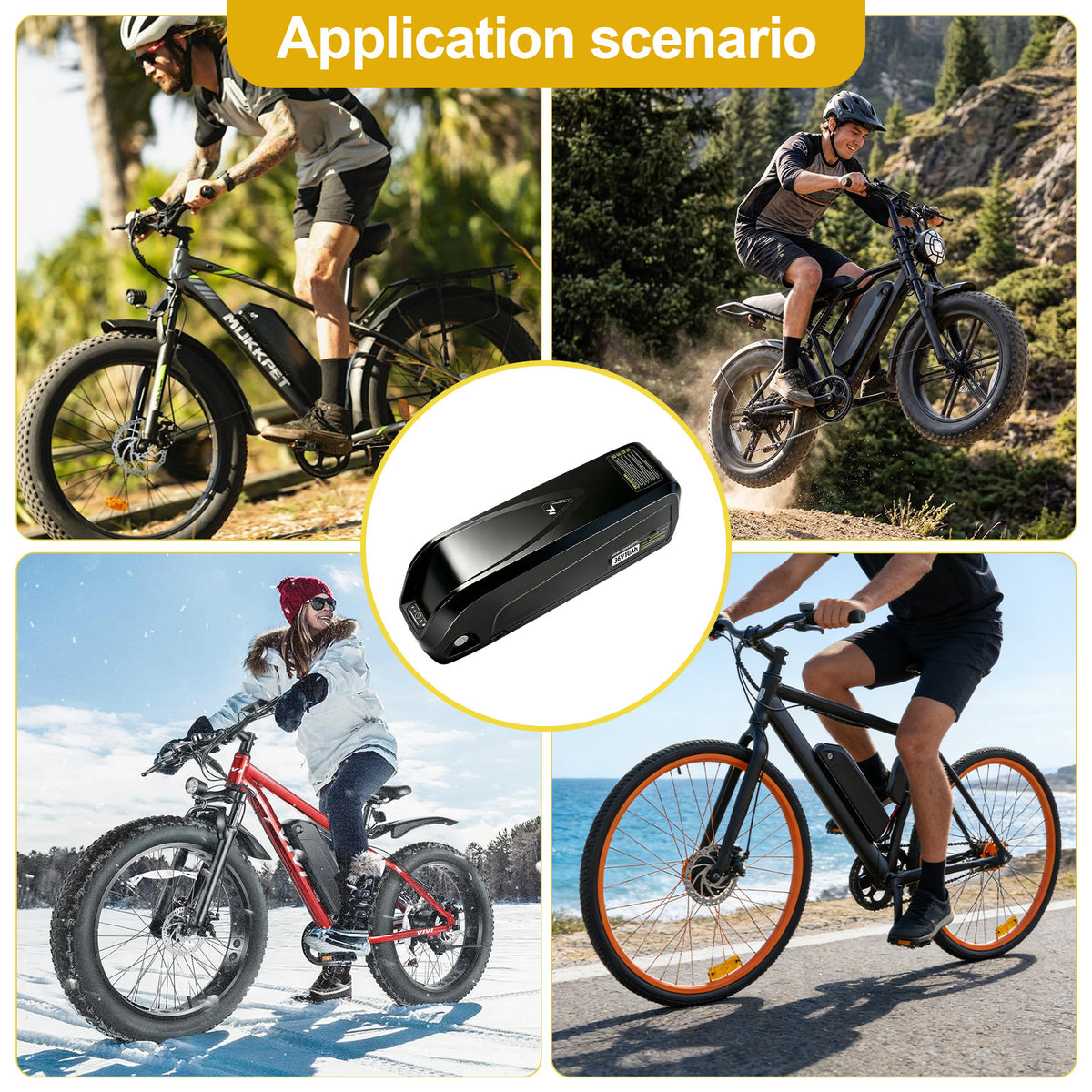 36V 10Ah Lithium Battery for E-Bikes 0-600W Motor with 30A BMS, Waterproof & Lockable