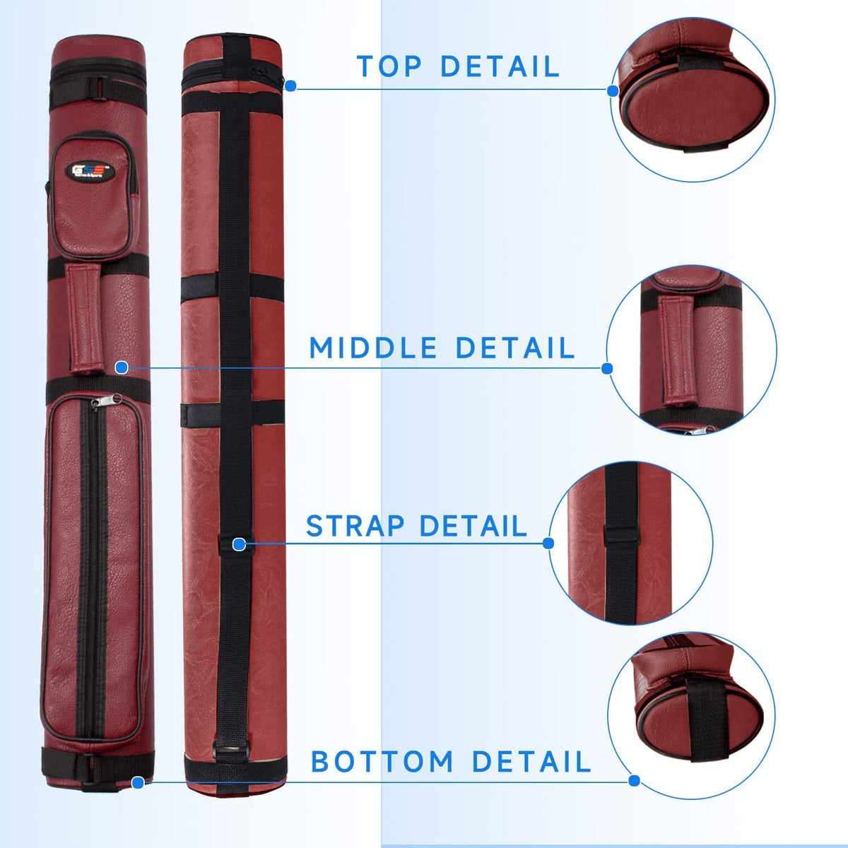 2x2 Oval Billiard Cue Case Holds 2 Butts & 2 Shafts, Leatherette, 32 x 4.33 x 2.56 in