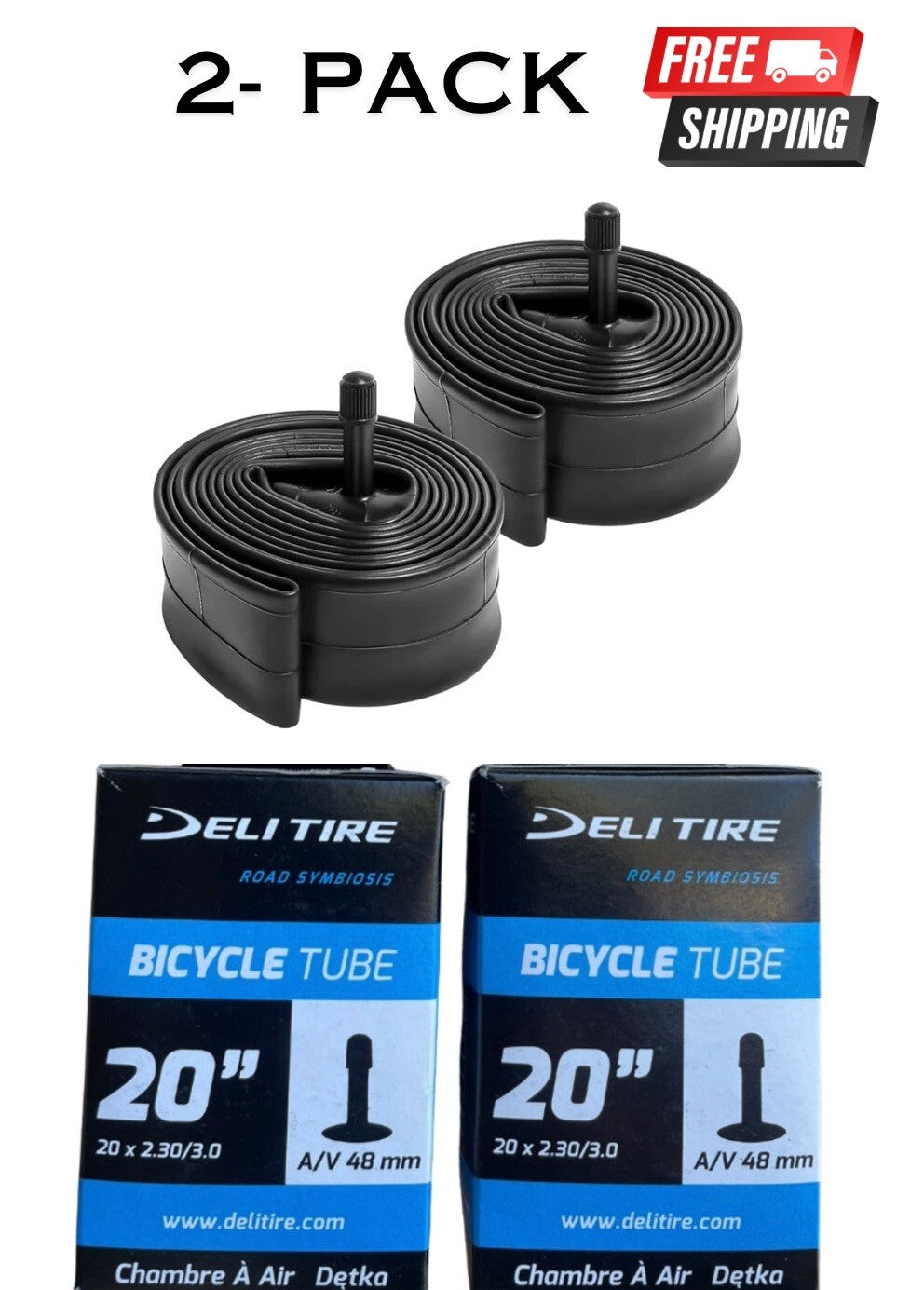 20-Inch Bicycle Inner Tubes 2 Pack for E-Bikes and Folding Fat Bikes - Schrader Valve