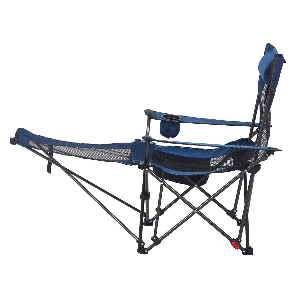Heavy-Duty Portable Folding Camping Chair with Recline and Footrest - Blue