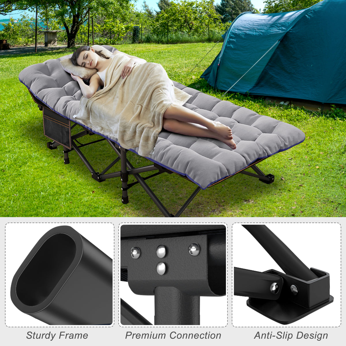 XXL Camping Cot with Mattress - Extra Wide Foldable Bed for Adults, Portable Travel Bed