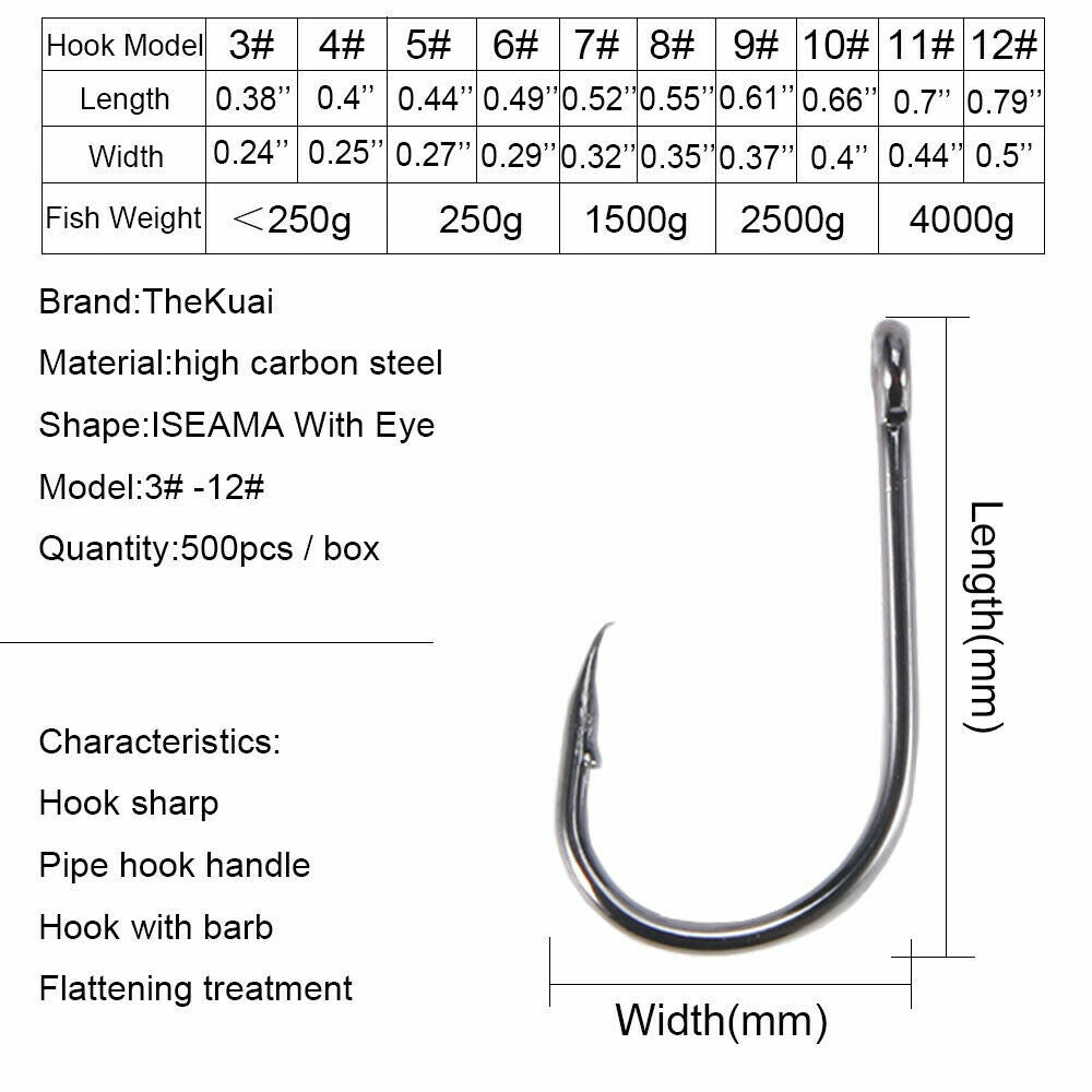 1000PCS Fishing Hooks Set - 10 Sizes Barbed Saltwater & Freshwater Tackle Kit with Storage Box
