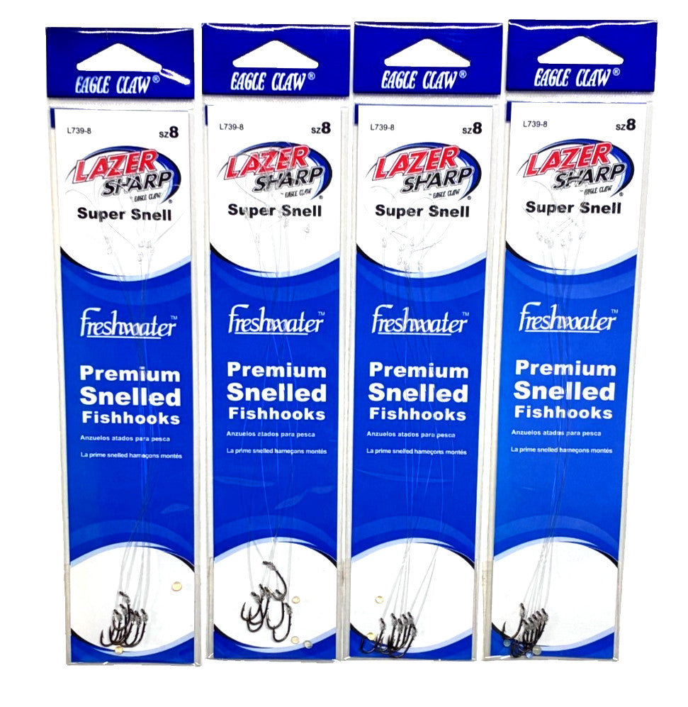4 Pack Freshwater Fishing Worm Hooks Size 8 Super Snell Bronze