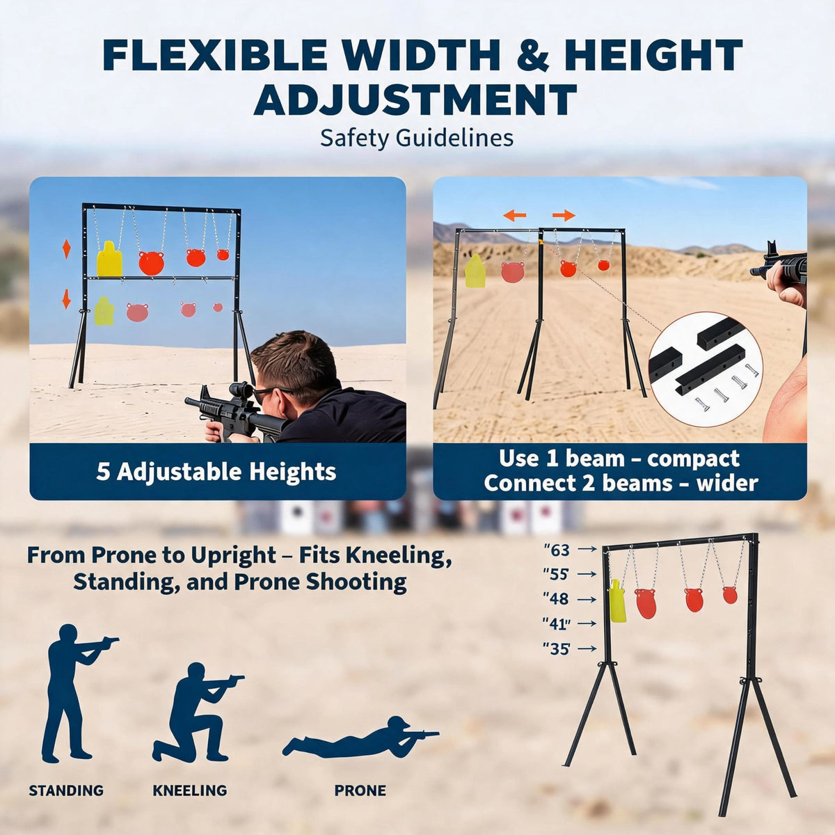 Heavy Duty AR500 Steel Target System with Adjustable Stand for Outdoor Shooting
