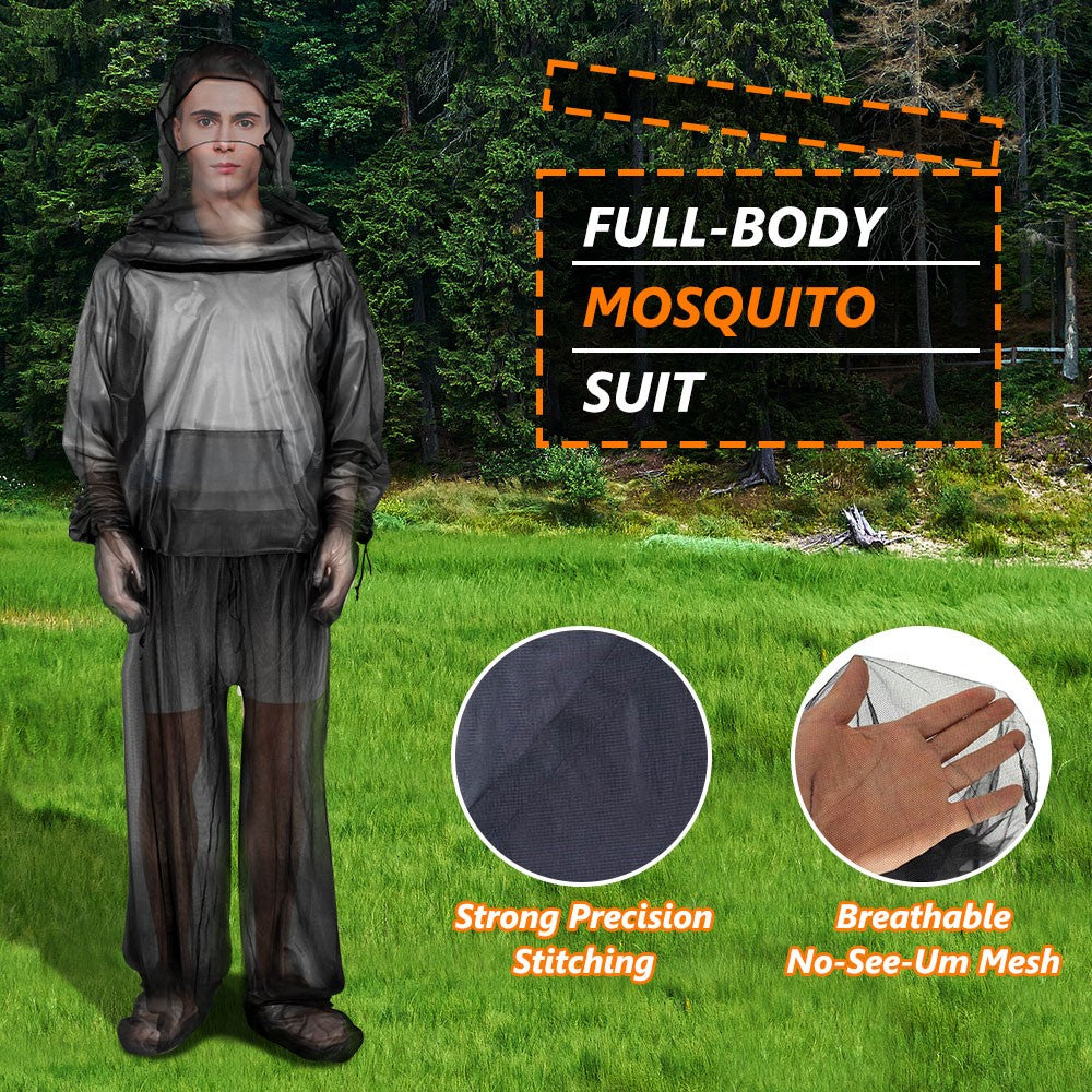 Unisex Mosquito Suit Jacket with Hood and Mitts Outdoor Mesh Bug Protection