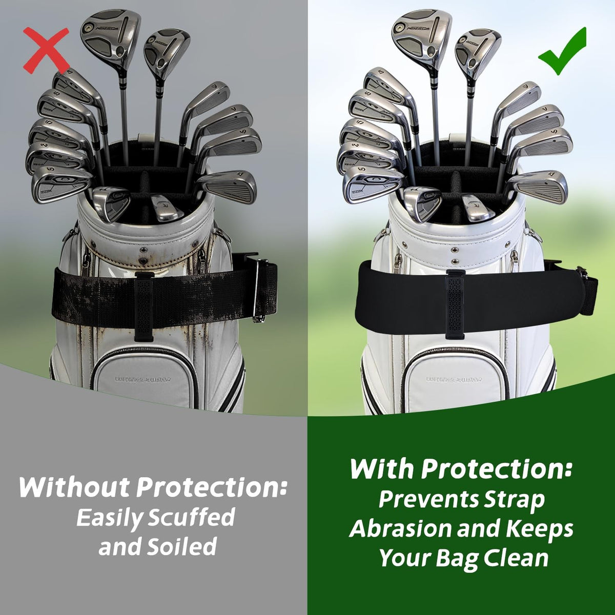 Golf Cart Strap Sleeve 2-Pack Protects Golf Bag from Wear - 20.5 Inch
