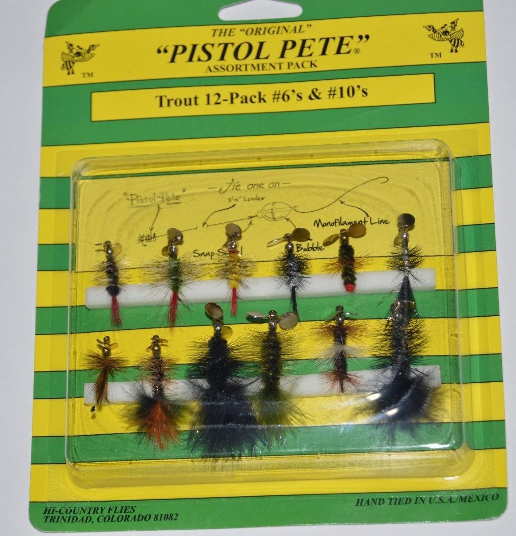 Fly Fishing Flies Assortment Pack - Trout Pistol Pete #6 & #10 Propeller