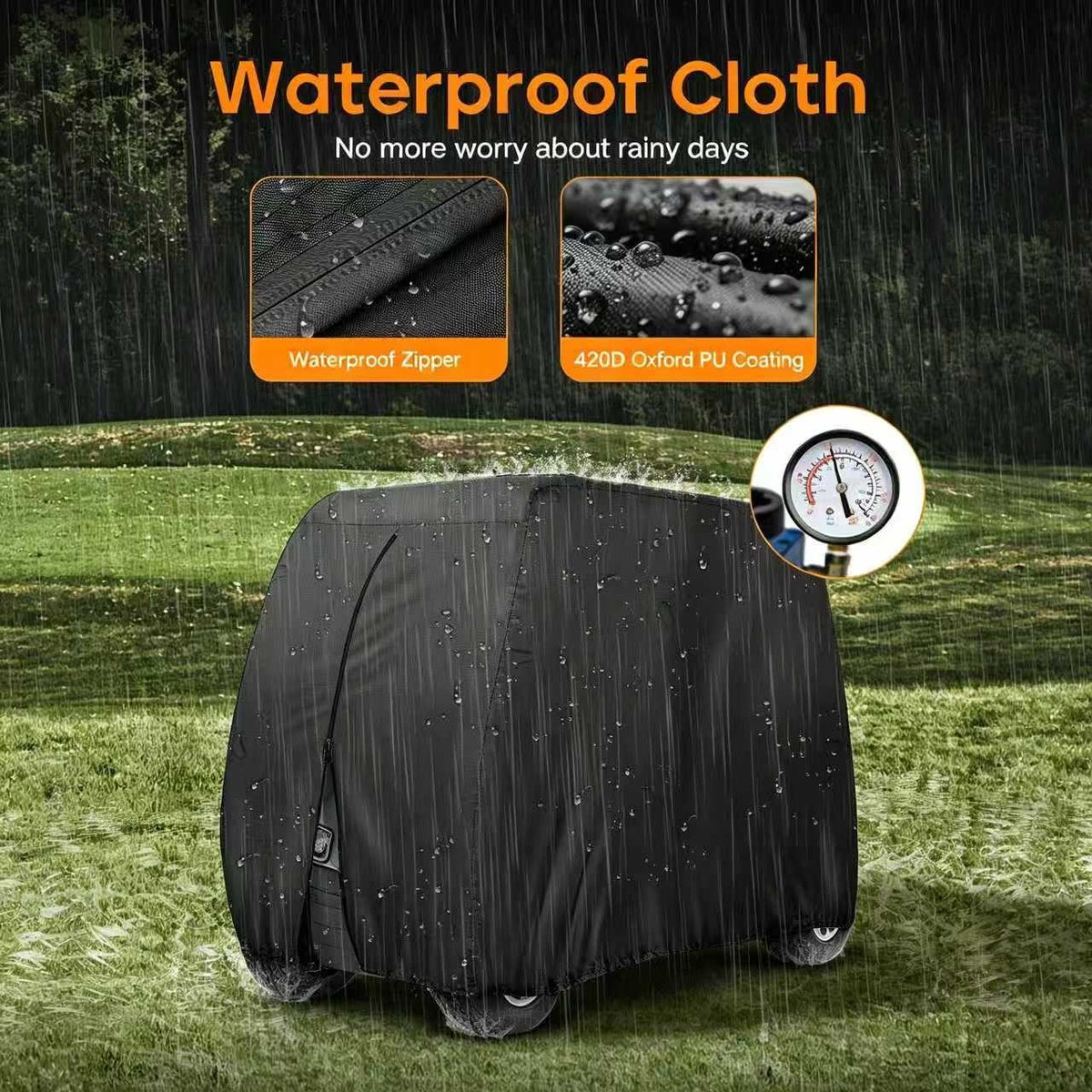 Heavy Duty Waterproof 4-Passenger Golf Cart Cover - UV & Windproof
