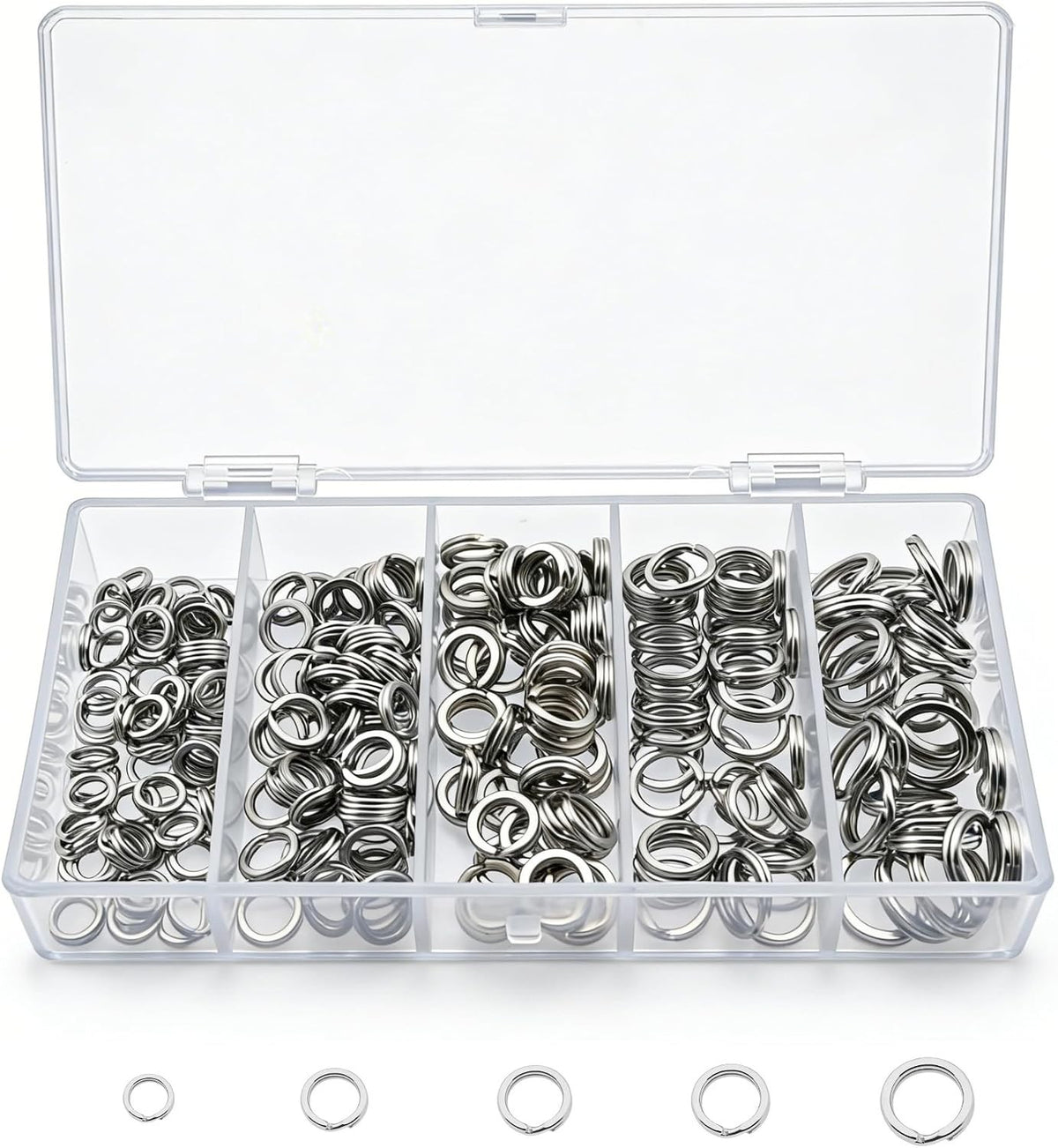 Heavy Duty Stainless Steel Fishing Split Rings Kit - 5 Sizes, 250pcs